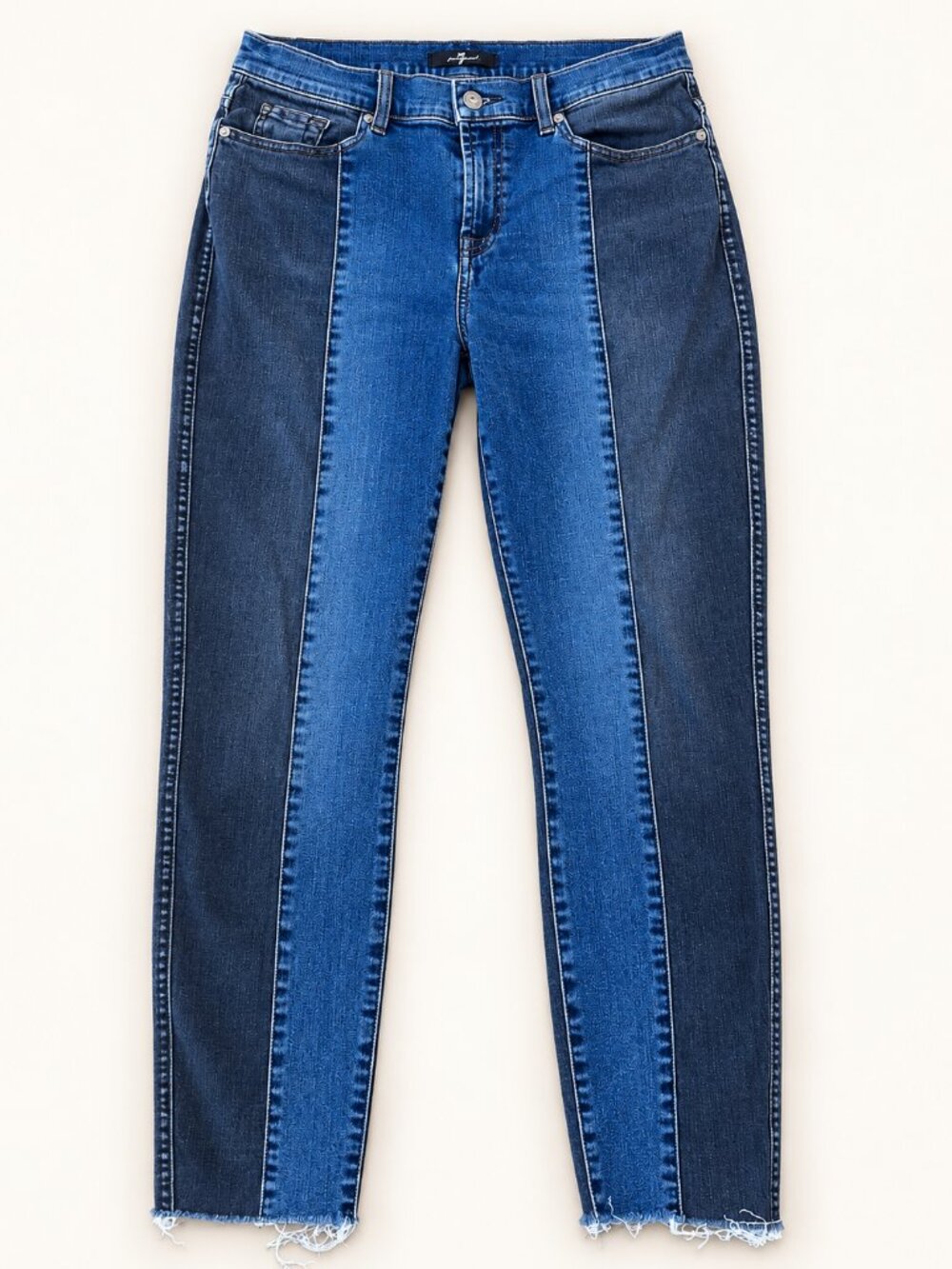 7 For All Mankind Two-Tone Colorblock Stretch Raw Hem Jeans Size 30